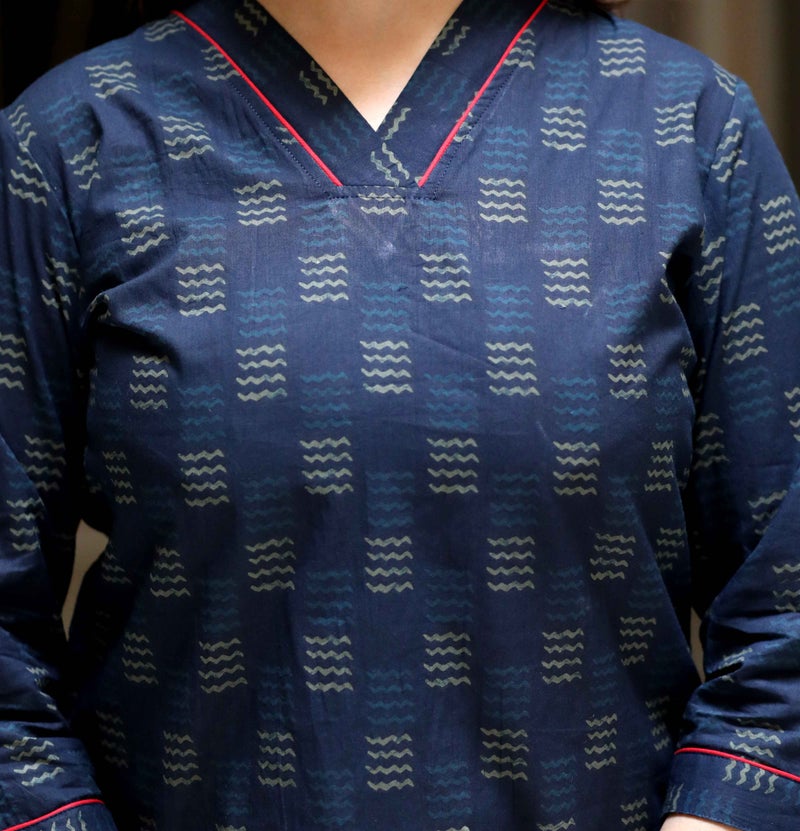 Miravan Navy Blue Printed Cotton Top for Women - Image 2